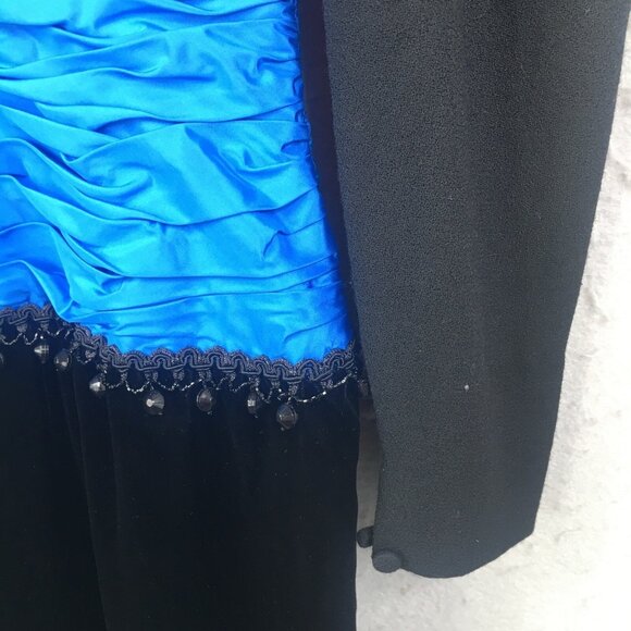 Vintage Lawrence Dress Womens 4 Blue Black Ruched Event Neiman Marcus Cocktail - Picture 13 of 16
